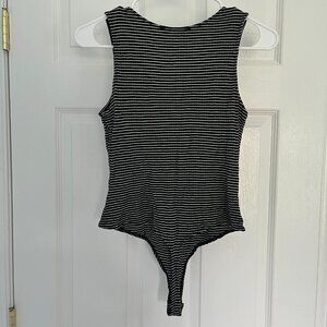 Double Zero Black and White Ribbed Bodysuit Size Medium